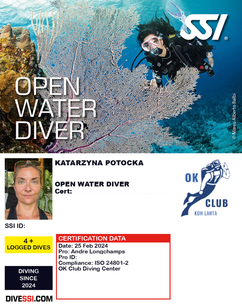 Open Water Diver Certificate - diving on Koh Lanta